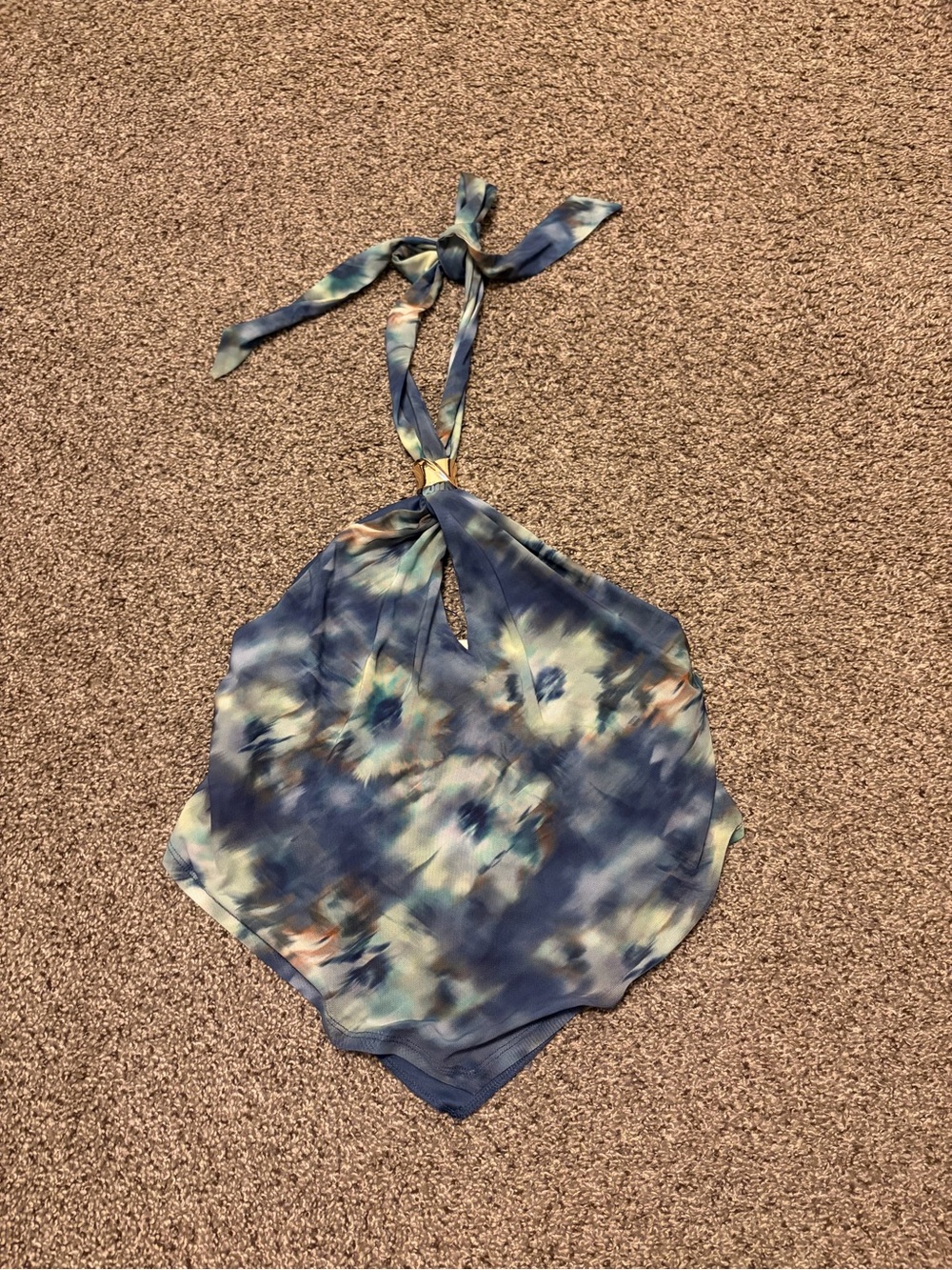 Tie-Back Halter Crop Top in Blue Tie-Dye